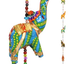 Handmade Rajasthani Strings Elephant Hanging Decorations Indian Beaded Garland Mobile Cloth Danglies Prosperity Ethnic Boho Door Wall Decor