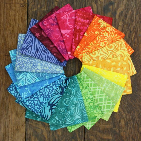 20 Piece Cotton Batik Rainbow Original Fat Quarter 19" x 20" Pre Cut Fabric Bundles Quilting Patchwork Sewing Assorted Craft