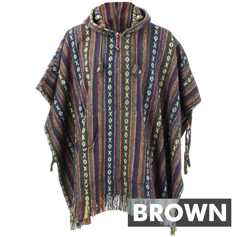 100% gewebte Baumwolle Gheri mexikanischen Stil Kapuzen Poncho Brown