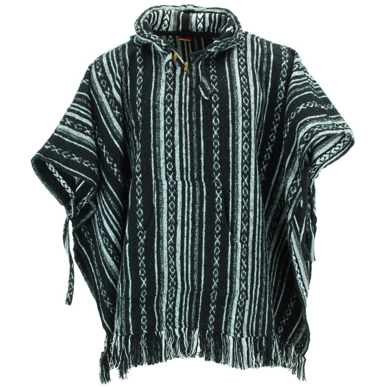 100% gewebte Baumwolle Gheri mexikanischen Stil Kapuzen Poncho Black Diamond