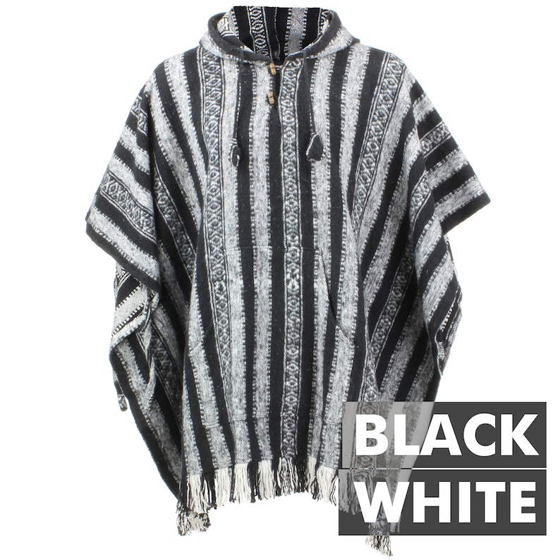 100% gewebte Baumwolle Gheri mexikanischen Stil Kapuzen Poncho Black White