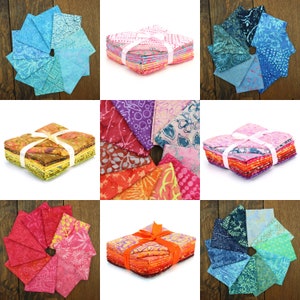 10 Piece Mixed Cotton Batik Fat Quarter 19" x 20" Pre Cut Fabric Bundle Quilting Patchwork Sewing Assorted Craft Pink Blue Orange