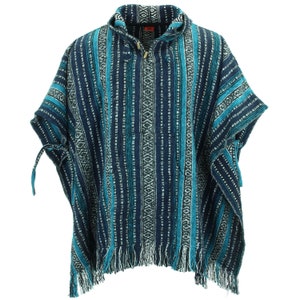 100% gewebte Baumwolle Gheri mexikanischen Stil Kapuzen Poncho Blue