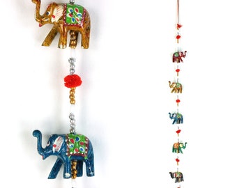 Handgemachte indische Rajasthani Strings Keramik Elefant Hängende Dekorationen Perlen Girlande Mobile Wohlstand Ethnic Boho Tür Wand Wohnkultur