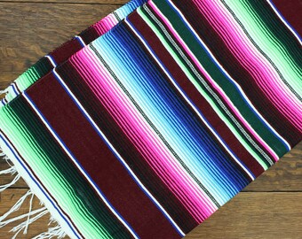 Handwoven Brown Striped Bright Mexican Serape Fringed Jorongo Blanket Shawl Cloak Colourful Serap Poncho Scarf Table Runner Latin American