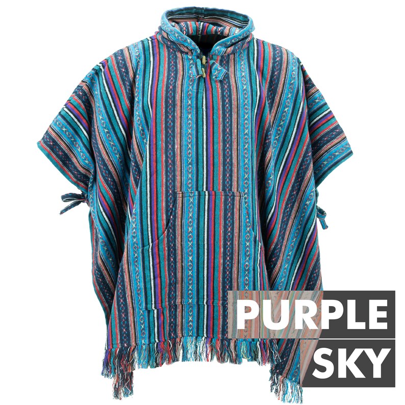 100% gewebte Baumwolle Gheri mexikanischen Stil Kapuzen Poncho Purple Sky