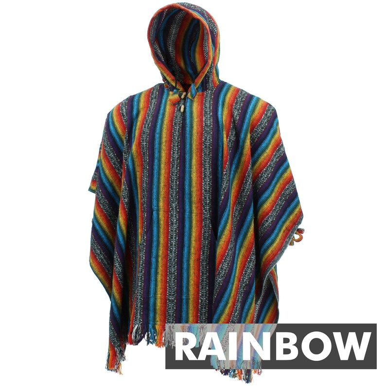 100% gewebte Baumwolle Gheri mexikanischen Stil Kapuzen Poncho Rainbow