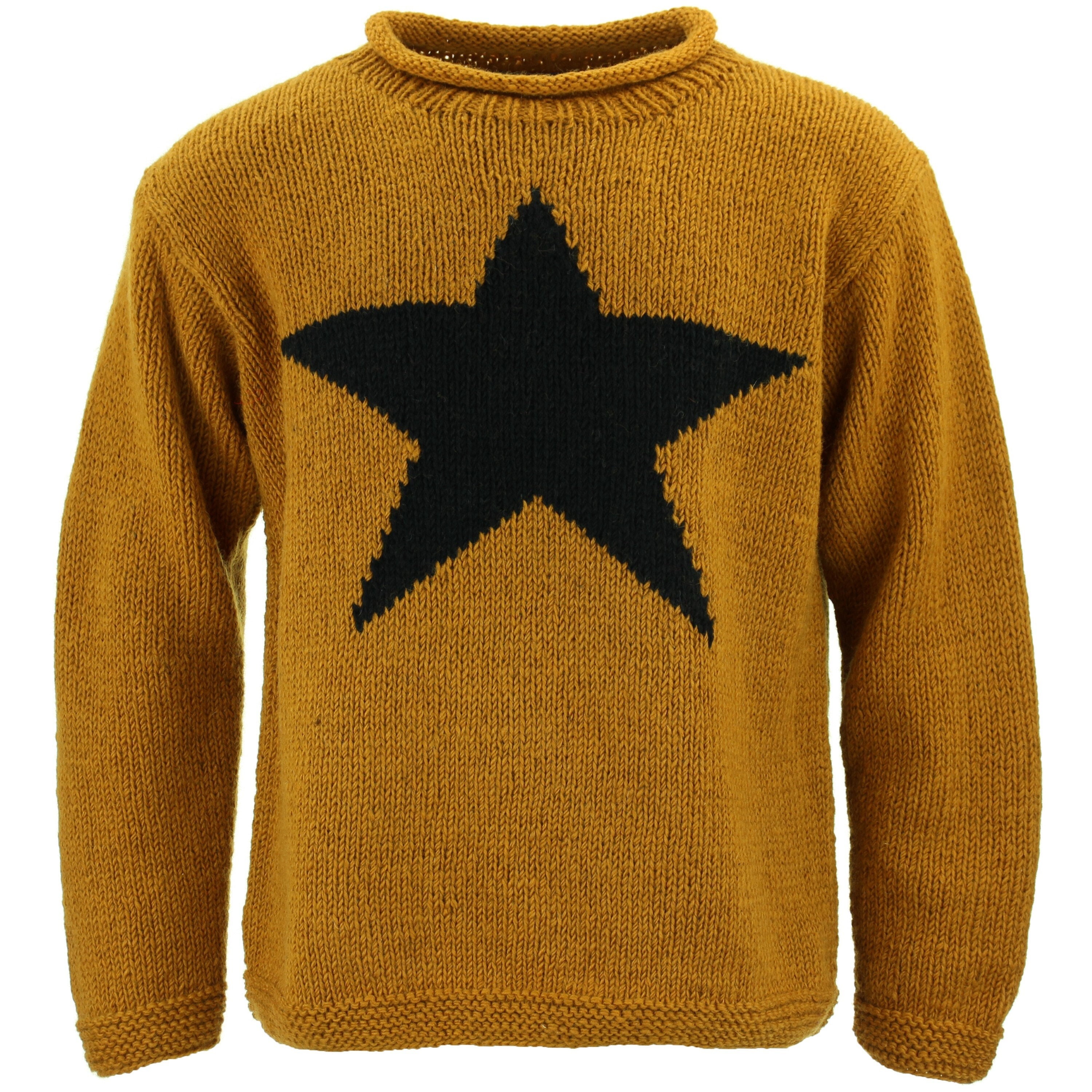 Hand Knitted Wool Star Jumper Loose Chunky Knit 100% Wool Rolled Crew Neck  Sweater Men Women Red Green Navy Black Cream Mustard Grey -  Canada