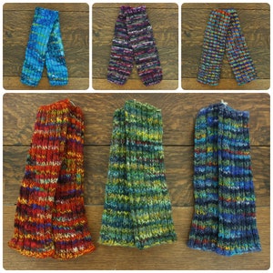 Hand Knitted Leg Warmers Wool Knit Handmade Bright Colourful Ribbed Warm Legwarmers Striped Rainbow Space Dye Pattern Slouch Dance Socks