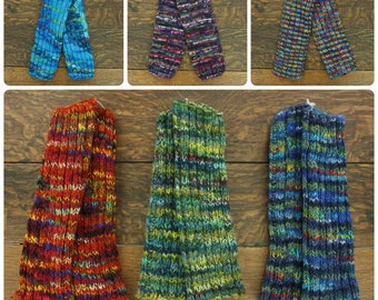 Hand Knitted Leg Warmers Wool Knit Handmade Bright Colourful Ribbed Warm Legwarmers Striped Rainbow Space Dye Pattern Slouch Dance Socks