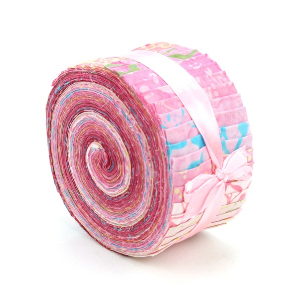 40 Piece Pink Cotton Batik Jelly Roll 2.5" x 37" Pre Cut Mixed Fabric Strips Bundle Quilting Patchwork Sewing Assorted Craft