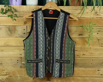 Waistcoat GREEN Vest Cotton Canvas Hippie Boho Suit Mens Ladies Unisex