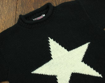 Handmade Wool Jumper Knitted Star Loose Chunky 100% Wool Knit
