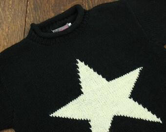 Handmade Wool Jumper Knitted Star Loose Chunky 100% Wool Knit