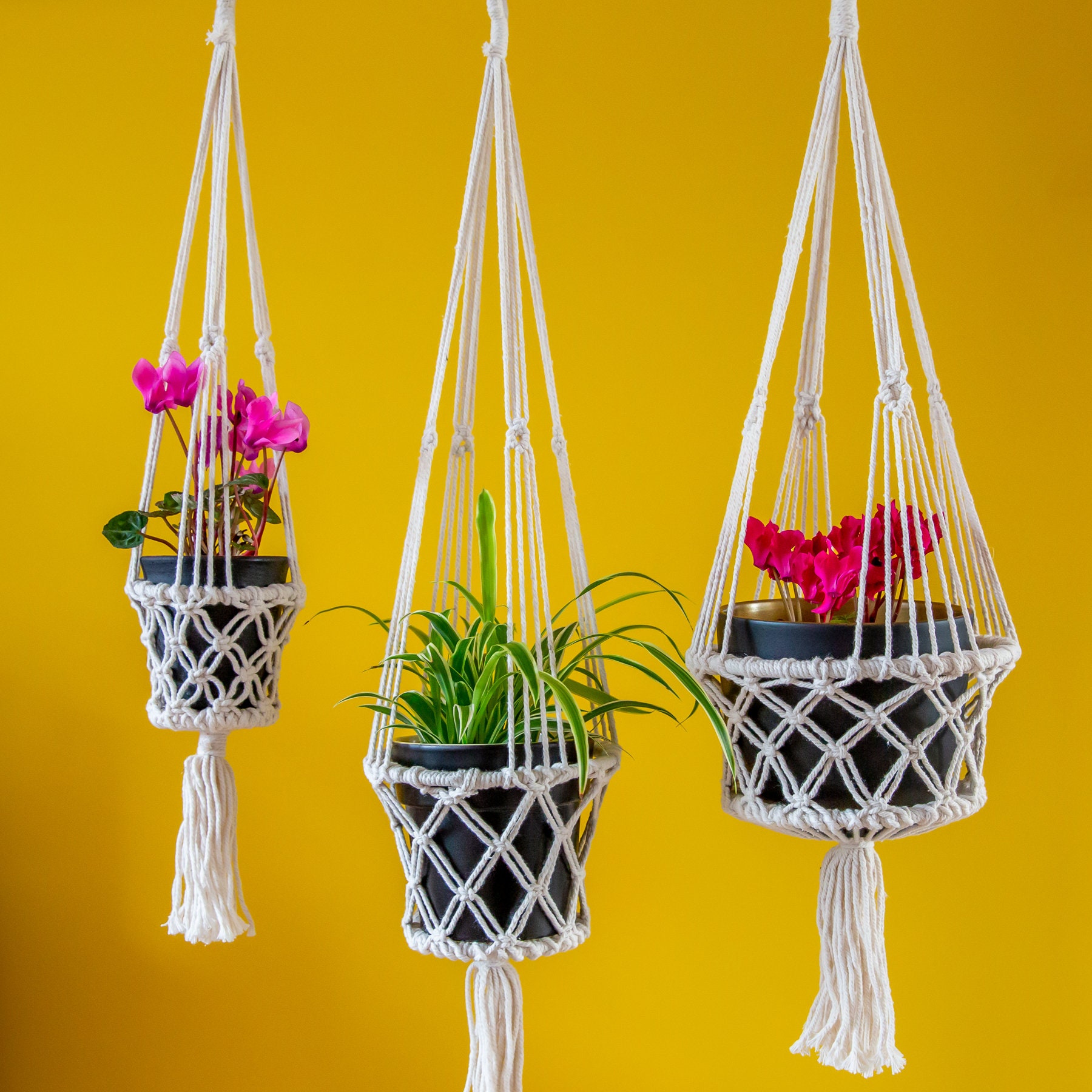 Macrame Hanging Planter Hand Woven Cotton Rope Basket Etsy