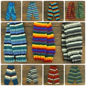 Pair of Hand Knitted Leg Warmers Wool Knit Handmade Bright Colourful Warm Legwarmers Striped Rainbow Space Dye Pattern Slouch Dance Socks