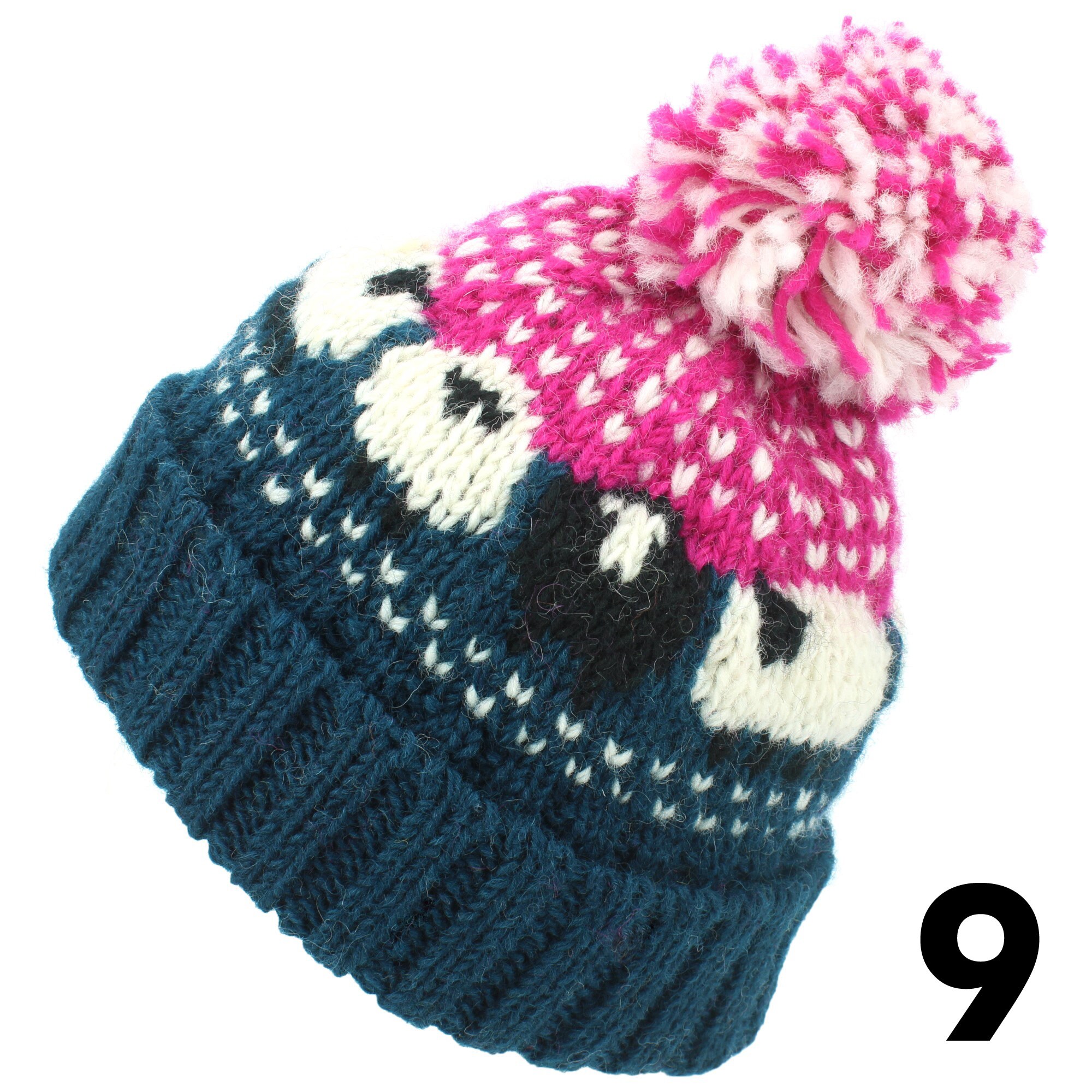 Hand Knitted Sheep Wool Beanie Bobble 