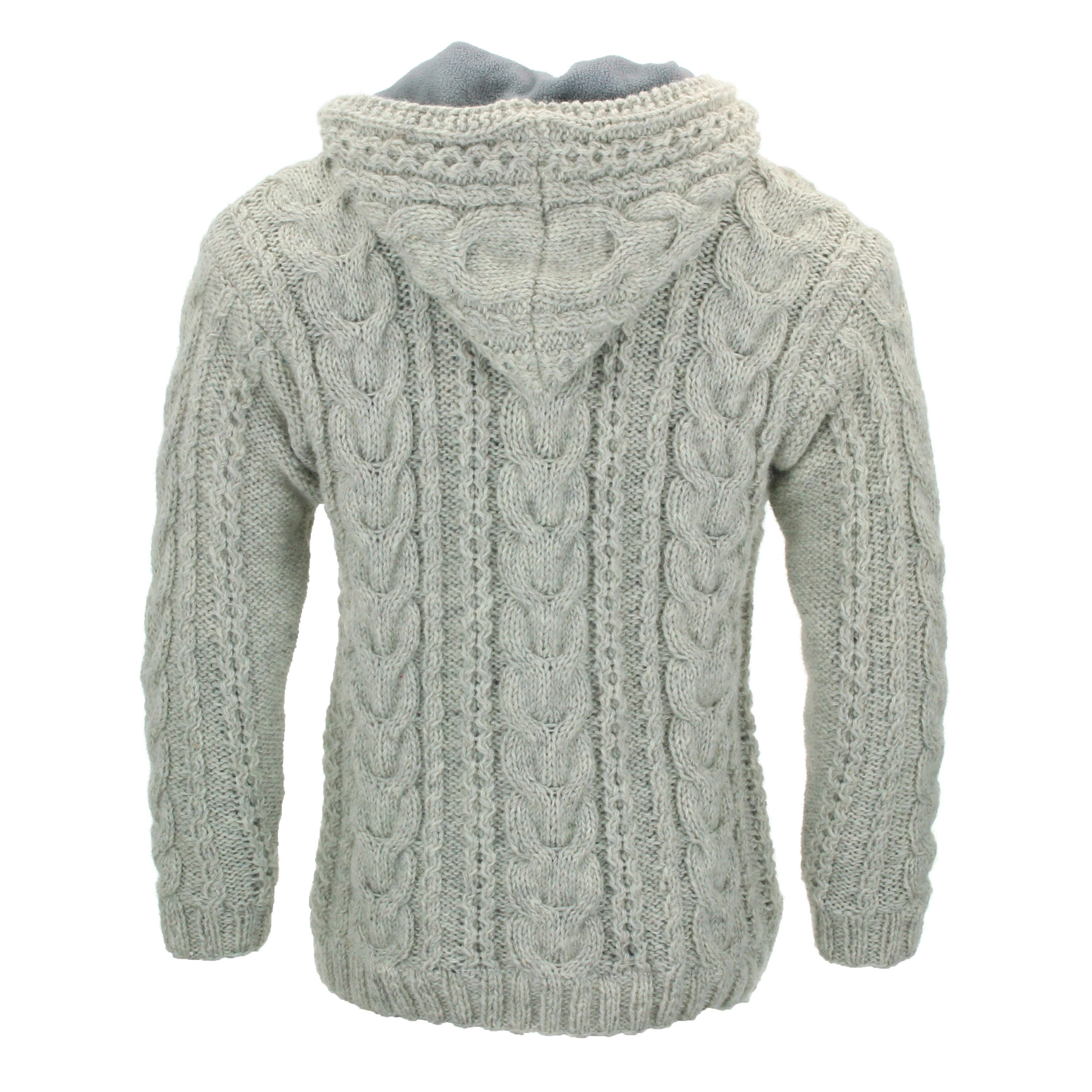 Hand Knitted Wool Cable Knit Cardigan Light Grey Chunky Knit Hooded Jacket  Warm Fleece Lined Hoodie Nepal Winter Woolly Zip Men Women Unisex -   Canada