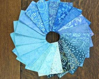 40 Piece Blue Cotton Batik Charm Pack 5" x 5" Pre Cut Mixed Set Fabric Bundle Quilting Patchwork Sewing Assorted Craft