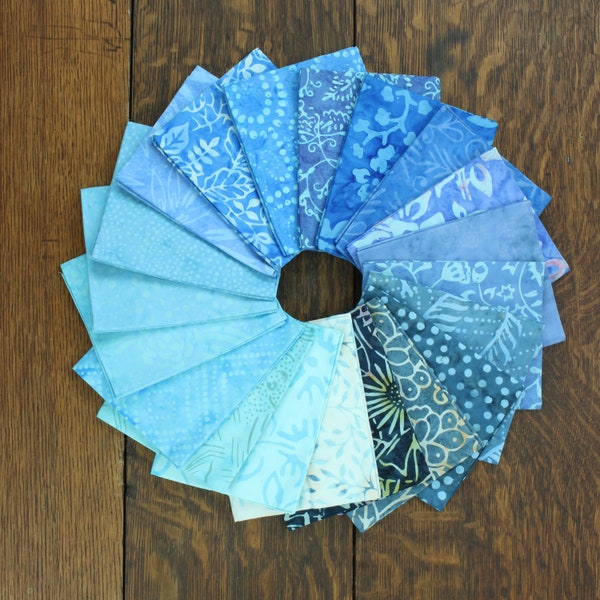 40 Piece Blue Cotton Batik Charm Pack 5" x 5" Pre Cut Mixed Set Fabric Bundle Quilting Patchwork Sewing Assorted Craft