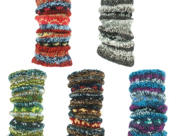 Hand Knitted Fleece Lined Leg Warmers Wool Knit Bright Colourful Striped Fairisle Pattern Warm Slouch Legwarmers Dance Socks - 17 Range