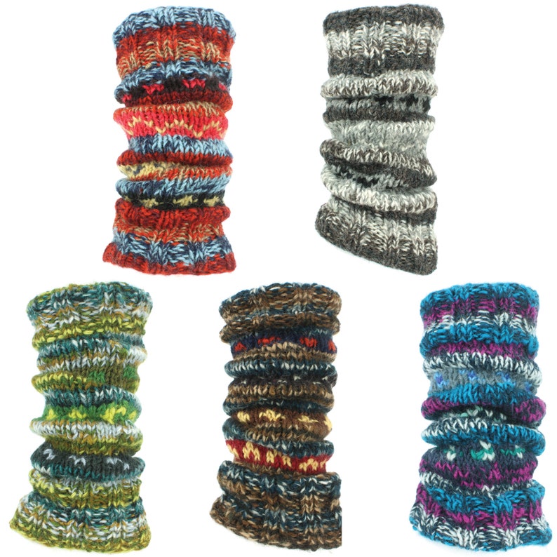 Jambières doublées de polaire tricotées à la main, tricot de laine, motif Fairisle rayé coloré et chaud, chaussettes de danse 17 gammes image 1
