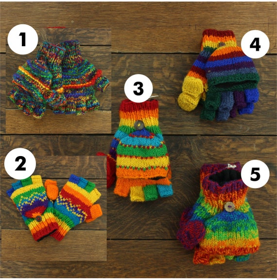 Handmade Chunky Wool Knit Fleece Lined Gloves Mittens Fingerless Shooter  Nepal Unisex Mitts Boho Fingerless Hippie Handwarmers Plain - Etsy