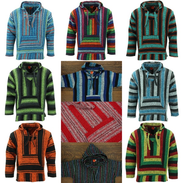 LoudElephant Mexican Baja Hoodie Hoody Jerga Drug Rug Striped Jumper Surf Hippy Baha Pink Purple Red Rainbow