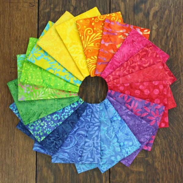 20 Piece Cotton Batik Rainbow Treat Fat Quarter 19" x 20" Pre Cut Fabric Bundles Quilting Patchwork Sewing Assorted Craft