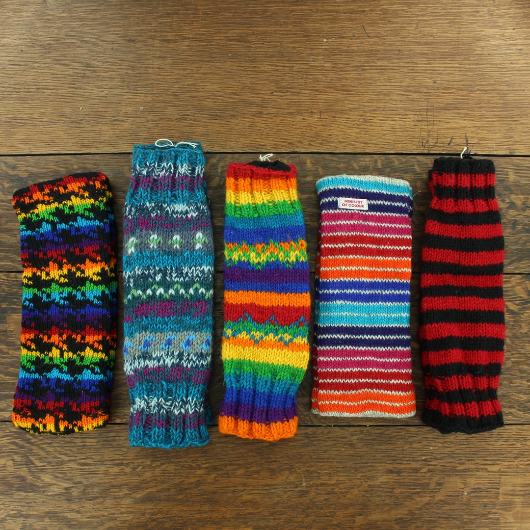 Pair of Handcrafted Leg Warmers Wool Knit Fleece Lined Hippie