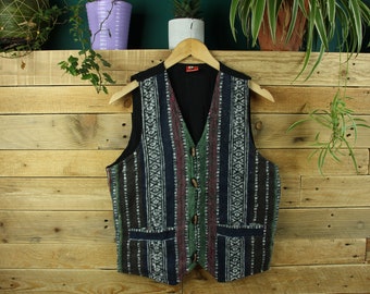 Weste GRÜN Weste Gebürstete Baumwolle Hippie Boho Anzug Herren Damen Unisex