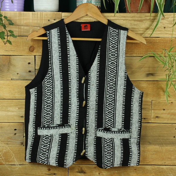 Waistcoat BLACK & WHITE Vest Cotton Canvas Hippie Boho Suit Mens Ladies Unisex