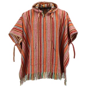 100% gewebte Baumwolle Gheri mexikanischen Stil Kapuzen Poncho Blood Orange