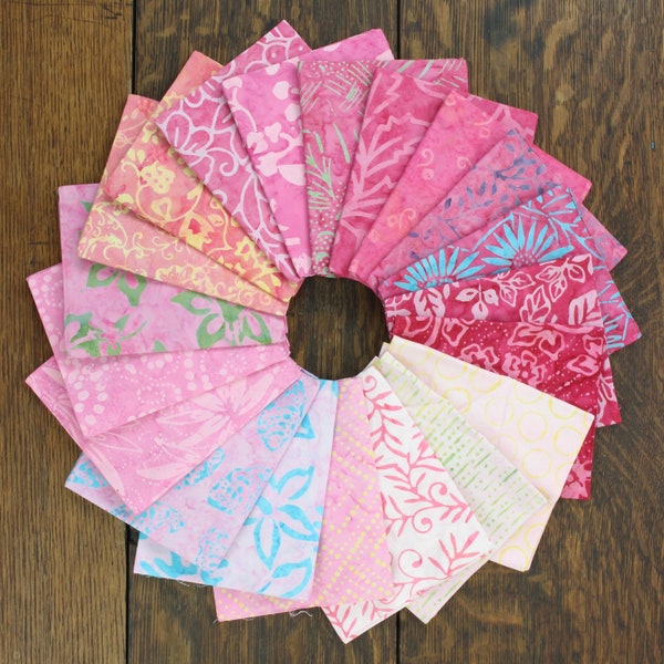 40 Piece Pink Cotton Batik Charm Pack 5" x 5" Pre Cut Mixed Set Fabric Bundle Quilting Patchwork Sewing Assorted Craft