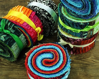 Jelly Roll 2,5" x 37" Baumwoll-Batik-Stoffbündel, Streifen, vorgeschnitten, Quilten, Patchwork, Nähen, sortiert, gemischt, Blau, Grün, Lila, Gelb, Regenbogen