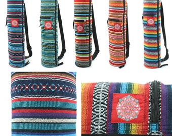 Diamond Pattern Bright Striped Cotton Canvas Yoga Mat Carrier Bag Gym Fitness Camping Zip Pockets Lightweight Boho Hippie Hobo Men Women