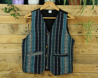 Gilet BLEU & BLANC Gilet Coton Toile Hippie Boho Costume Hommes Dames Unisexe