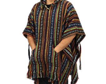 Poncho marron 100% coton tissé Gheri à capuche de style mexicain