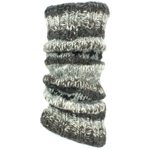 Jambières doublées de polaire tricotées à la main, tricot de laine, motif Fairisle rayé coloré et chaud, chaussettes de danse 17 gammes Grey