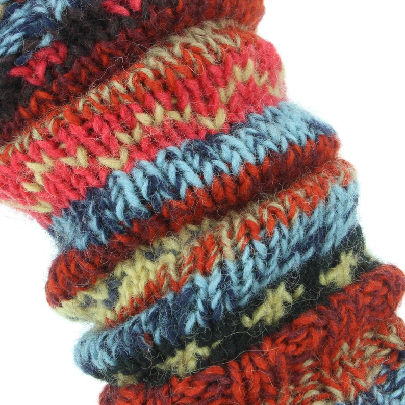 Jambières doublées de polaire tricotées à la main, tricot de laine, motif Fairisle rayé coloré et chaud, chaussettes de danse 17 gammes image 3