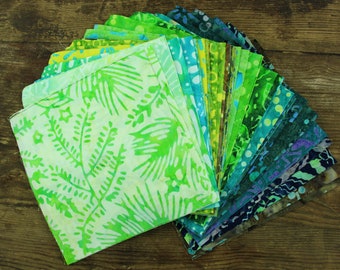 40 Piece Ocean Tones Green Blue Cotton Batik Charm Pack 5" x 5" Pre Cut Mixed Set Fabric Bundle Quilting Patchwork Sewing Assorted Craft