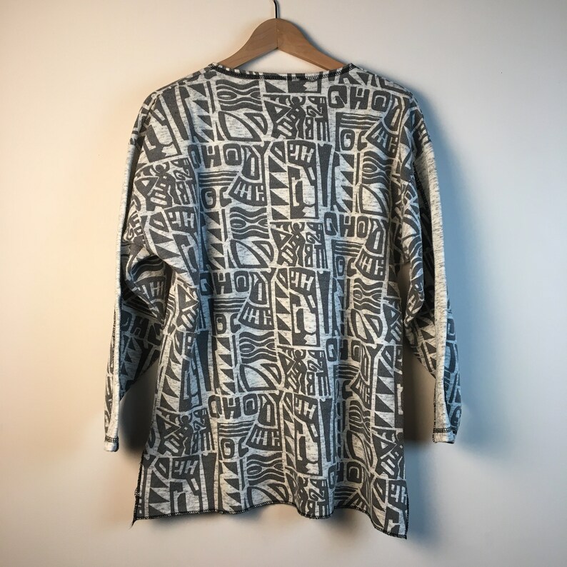 Mexico aztec grey red white sweatshirt long sleeve shirt white casual Nineties shirt 90s shirt retro top vintage Women 90s Women S