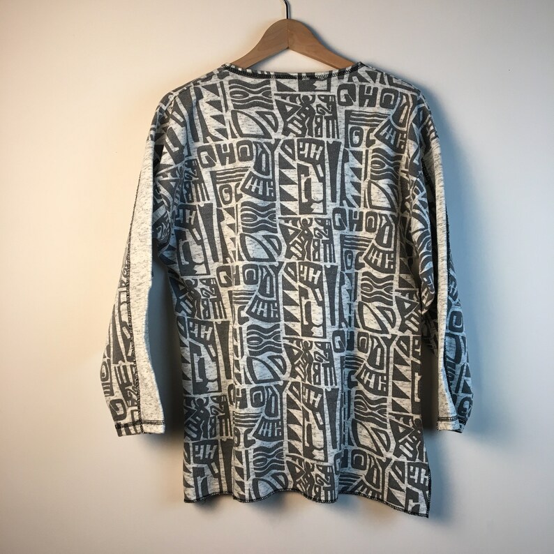 Mexico aztec grey red white sweatshirt long sleeve shirt white casual Nineties shirt 90s shirt retro top vintage Women 90s Women S