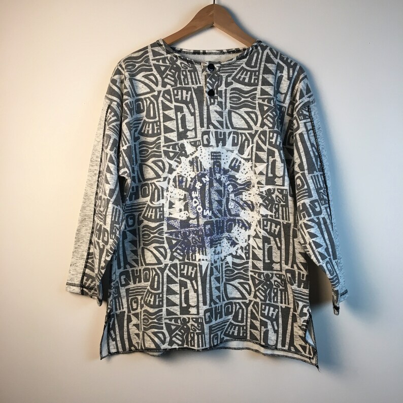 Mexico aztec grey red white sweatshirt long sleeve shirt white casual Nineties shirt 90s shirt retro top vintage Women 90s Women S