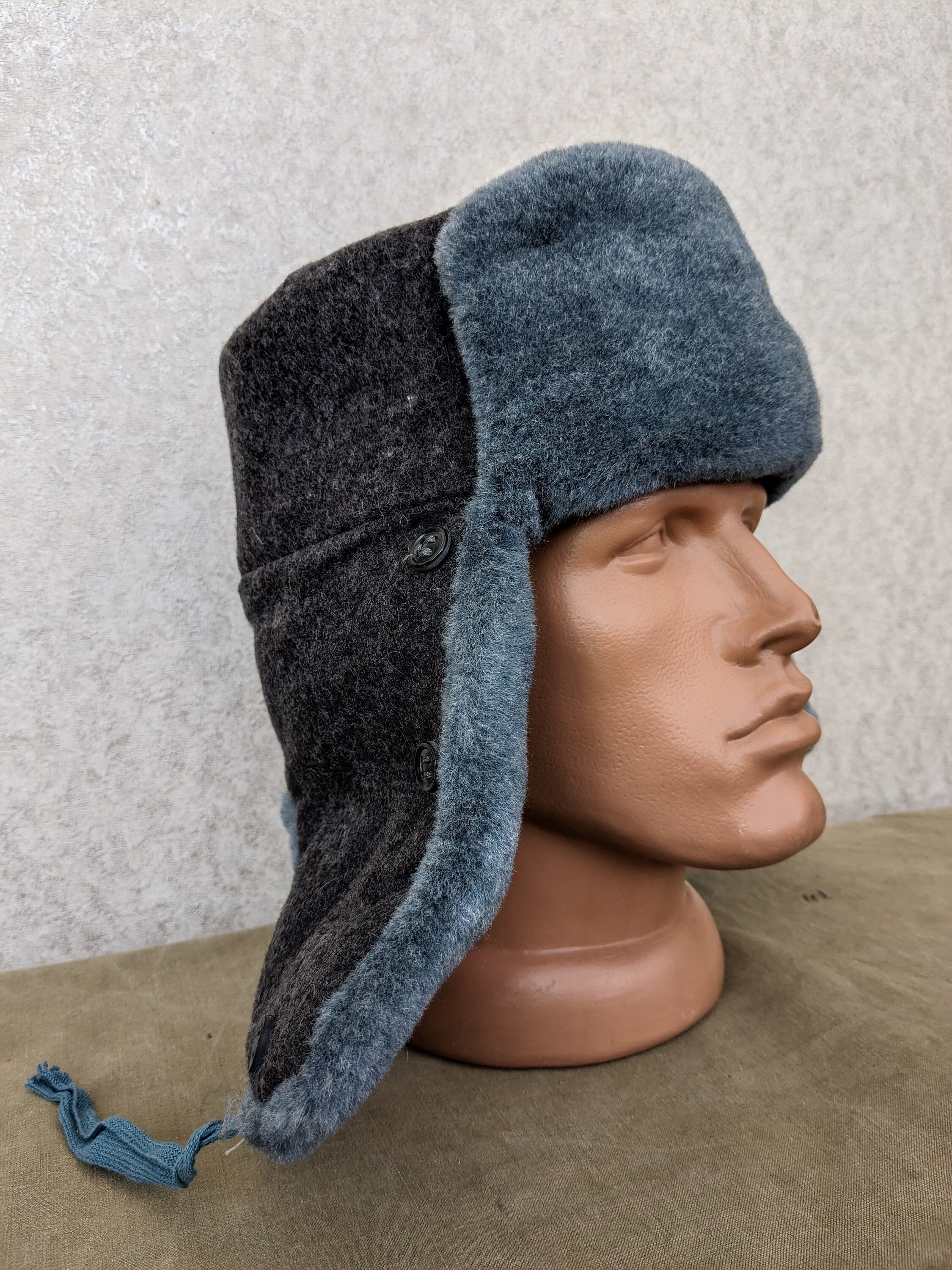 Vintage Soviet Winter Hat Ushanka Trapper Hat Cap Gray USSR 1986