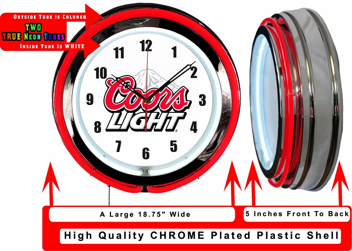 Coors Light Beer 18 19 Double Neon Clock Red Neon Etsy