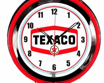 18" TEXACO Gasoline Motor Oil Gas Station Double Neon Clock 1936 Distressed Sign 