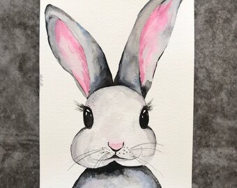 Original watercolour painting bunny- cuteness, kids room, wall  decoration, baby shower