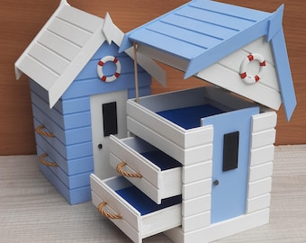 Handmade Beach Hut Jewellery Box: Seaside Trinket Container