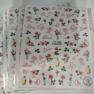 Nail Art Stickers Pink Rose and Hearts